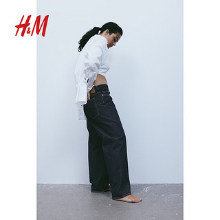 H&M 女装裤子休闲90年代风宽松低腰牛仔裤1113296 深牛仔蓝 165/80A