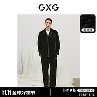 GXG男士海岛绒棋盘格家居服套装轻薄睡衣易打理 黑格 XL