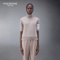 汤姆·布朗 THOM BROWNE女士经典四条纹羊毛短袖高领针织衫 中棕色 38