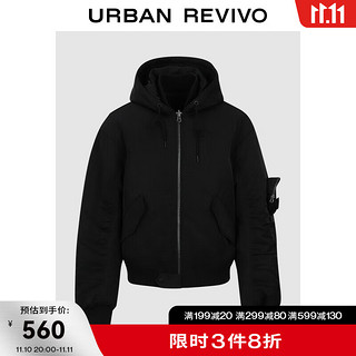 UR冬男装潮牌工装风休闲百搭连帽超宽松棉服UMV130042 正黑 M(M-L)