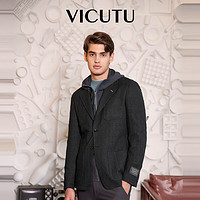 威可多（VICUTU）男士休闲西装上衣商务休闲修身西装外套VRS23310917 黑色 175/96B