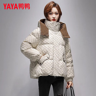 鸭鸭（YAYA）羽绒服女短款冬季时尚撞色印花连帽休闲保暖外套HN 咖啡色 165/88A(L)