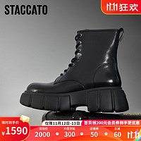 STACCATO 思加图 英伦风马丁靴短靴厚底增高时装靴黑色女S3009DD3 幽光黑（绒里） 38