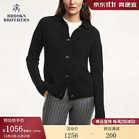 布克兄弟（BrooksBrothers）女士秋冬绵羊毛翻领毛衣宽松针织开衫外套 0004-藏蓝色 M