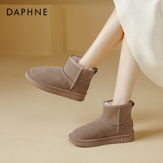 达芙妮（DAPHNE）加绒雪地靴女厚底加厚保暖短靴时尚休闲外穿棉鞋 奶茶色 36