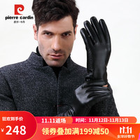 皮尔卡丹男士手套真皮触屏手套男羊皮冬季保暖加绒加厚开车骑行摩托车防寒 黑色（柔绒里） L