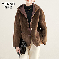 娅丽达（YERAD）连帽皮草外套女冬季2023设计感宽松加厚毛绒大衣 咖啡色(G0) L