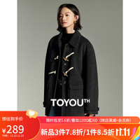 初语设计感牛角扣呢子棉服女加厚棉衣毛呢外套中长款 黑灰色 M
