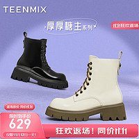 TEENMIX 天美意 女鞋靴子女商场同款粗跟复古休闲短靴女马丁靴2023冬BH581DD3 米白 36