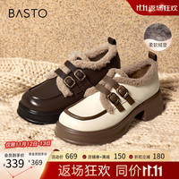 BASTO 百思图 时尚复古学院风牛津鞋粗跟女单鞋WD865DM3 棕色 38
