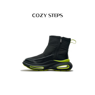 COZY STEPS可至【万茜同款】男女款23冬季COZYLOOP羊毛雪地靴厚底太空鞋 曜石黑+青苹果绿（8108） 37