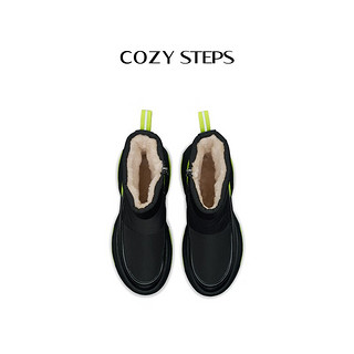 COZY STEPS可至【万茜同款】男女款23冬季COZYLOOP羊毛雪地靴厚底太空鞋 曜石黑+青苹果绿（8108） 37