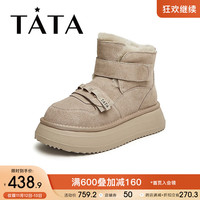 他她2023冬时尚休闲纯色百搭厚底绒毛雪地靴DWEN1DD3 杏色（半绒半毛） 35