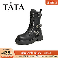 他她（TATA）2023冬时尚潮流纯色百搭马丁靴女WYU01DZ3 黑色 38