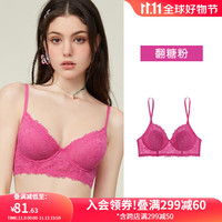 好奇蜜斯大胸显小胸内衣女法式蕾丝夏季超薄性感文胸罩套装收副乳2023 翻糖粉(大胸显小款) 75A