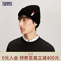 TOMMY JEANS男装街头运动简约布标翻边针织毛线帽AU0AU01808 黑色BDS 均码（头围48cm)