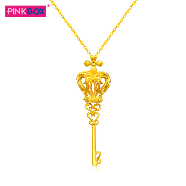 PINKBOX 娉饰珠宝皇冠钥匙黄金吊坠999足金纯金镂空权杖香港同款