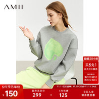 AMII2023冬圆领心形印花空气层卫衣女宽松落肩袖休闲减龄上衣 花灰 160/84A/M