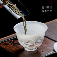 妙莲天香超薄胎羊脂玉白瓷手绘雪景盖碗高档单个泡茶茶杯茶碗带盖