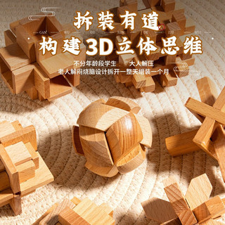 达闻西 鲁班锁孔明锁全套小学生榉木儿童智力解环扣玩具8一12岁积木6 木制鲁班锁-4件套