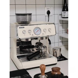 Barsetto百胜图咖啡机家用小型商用二代V1双锅炉全半自动意式研磨一体机 米白色02S 【自带电子秤】
