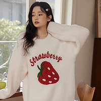 防静电 秋冬草莓加绒加厚保暖柔软A类半边绒女圆领家居服套装