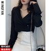 春季女装ins港味交叉设计感V领宽松衬衫复古百搭上衣潮