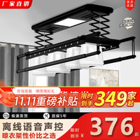 匠春凤电动晾衣架全自动升降语音智能衣机阳台室外风干烘干挂衣架 高雅黑【衣被同晒】 四杆+照明