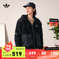 adidas 阿迪达斯 三叶草男女美式复古风仿羊羔绒运动夹克外套 黑色/灰 L