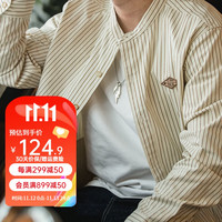 MADEN 马登 工装 美式复古细条纹衬衫男春秋季宽松长袖衬衣立领棒球服