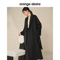 orange desire浴袍式100%纯羊绒大衣女冬毛呢外套黑色