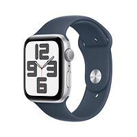 Apple Watch SE 2023款智能手表GPS款44毫米银色铝金属表壳风暴蓝色运动型表带S/M MREC3CH/A【免息版】