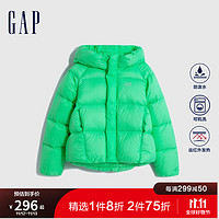 Gap女童秋季2023LOGO防泼水连帽羽绒服810802儿童装夹克外套 绿色 160cm(XXL)