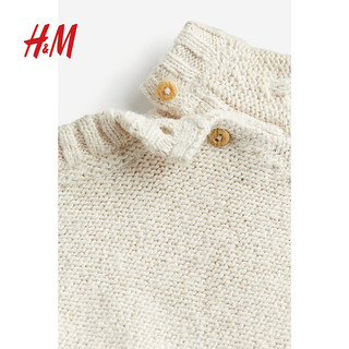 H&M 童装男婴儿童毛衣秋季户外休闲绞花针织圆领内搭套衫1075006 白色 100/56