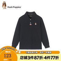 暇步士童装儿童秋装上衣男童秋季男大童简约时尚长袖polo衫 钻石黑 110cm