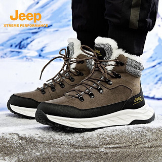 Jeep吉普男鞋户外舒适软底保暖登山雪地靴加绒滑雪棉鞋马丁靴子男 卡其色 39