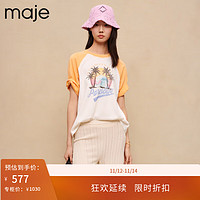 maje 2023春秋女装复古度假风印花休闲插肩T恤上衣MFPTS00708 淡褐色  (偏白) T1