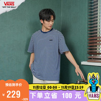 VANS范斯 男女短袖T恤夏季蓝白条纹日系风偏大一码 蓝白条纹 XL