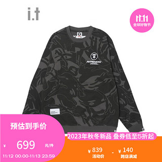 Aape it 男装圆领卫衣冬休闲酷感满幅迷彩上衣A305XXL KHZ/灰绿色 L