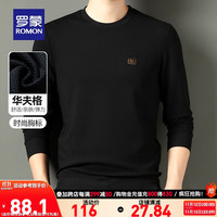 罗蒙华夫格圆领长袖t恤男冬时尚胸标加绒打底衫加厚T恤男 3T496W6黑色【常规款】 170/L(120-140斤)