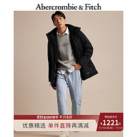 ABERCROMBIE & FITCH男装 美式复古外套防风抗水保暖连帽羽绒服派克大衣 331807-1 黑色 L (180/108A)