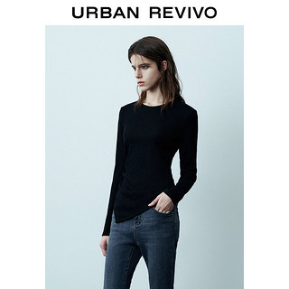 URBAN REVIVO UR冬女装时尚设计感不对称百搭圆领长袖T恤UWG430094 正黑 XL