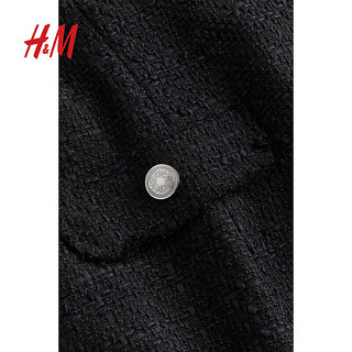 H&M 女装连衣裙时尚气质法式通勤圈绒流苏短裙1201791 黑色 160/84A