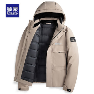 罗蒙羽绒服男冬季中青年时尚连帽纯色百搭休闲羽绒外套男 藏青色 185