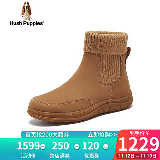 暇步士（Hush Puppies）切尔西短靴女士高帮英伦时尚踝靴B5J23DD3 中驼 39