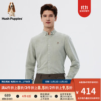 Hush Puppies暇步士男装2024春季透气亚麻混纺基础款多色衬衫 024浅绿2 S
