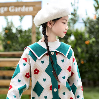 茵曼（INMAN）童装女童毛衣外套针织开衫儿童菱格提花设计中大童 浅杏色 150cm