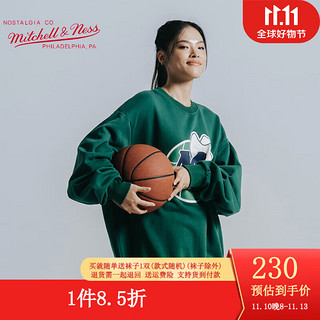 MITCHELL & NESS复古圆领卫衣 NBA湖人勇士魔术队套头衫 MN男女纯棉外套休闲上衣 小牛队-绿色 XXL