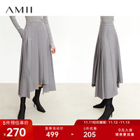 AMII2023冬立体压褶不规则摆保温纱磨毛半身裙女黑色百褶裙子 迷雾灰 155/64A/S