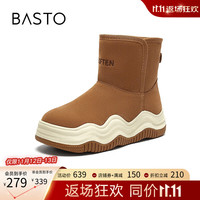 百思图时尚休闲雪地靴厚底圆头女短靴CD097DD3 驼色 38